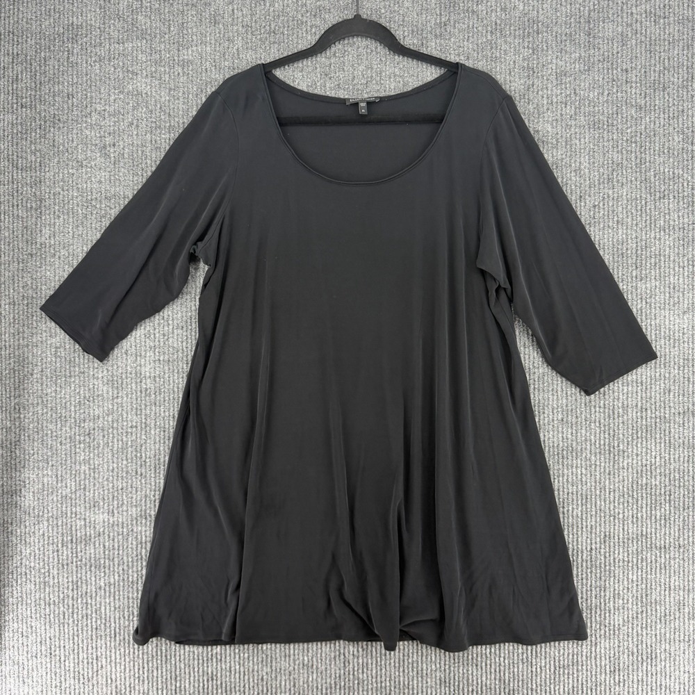 Eileen Fisher 100% silk top Lagenlook swing tunic black 3/4 sleeve women's XL - Picture 2 of 8
